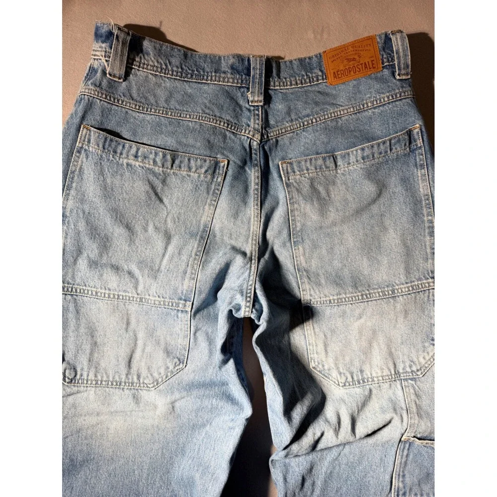 Aeropostale Carpenter Jeans Mens 34/32 Light Blue Baggy Utility Distressed Hem